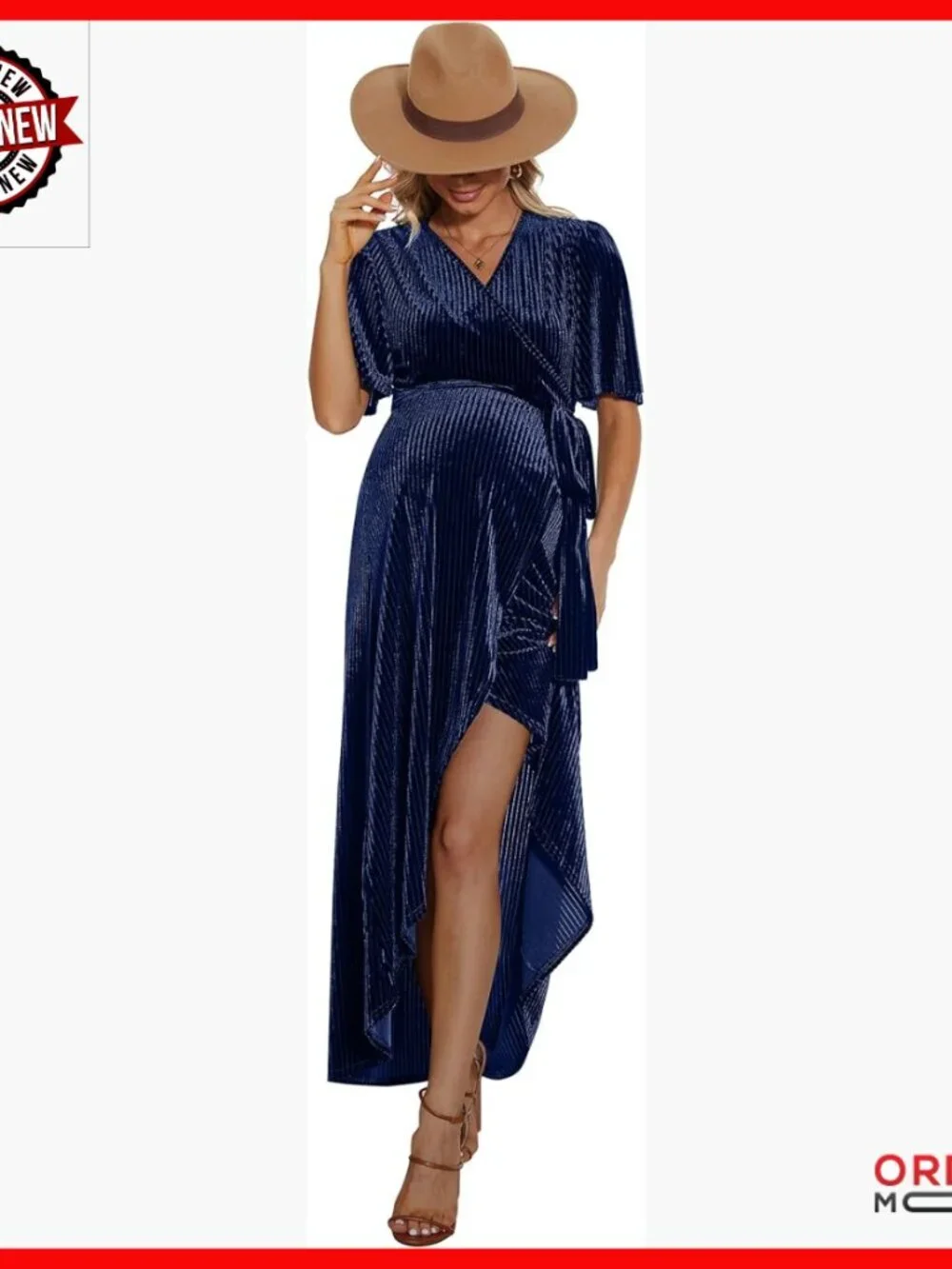 Velvet Wrap Maternity Dress, V-Neck Nursing-Friendly, Wedding Guest Formal